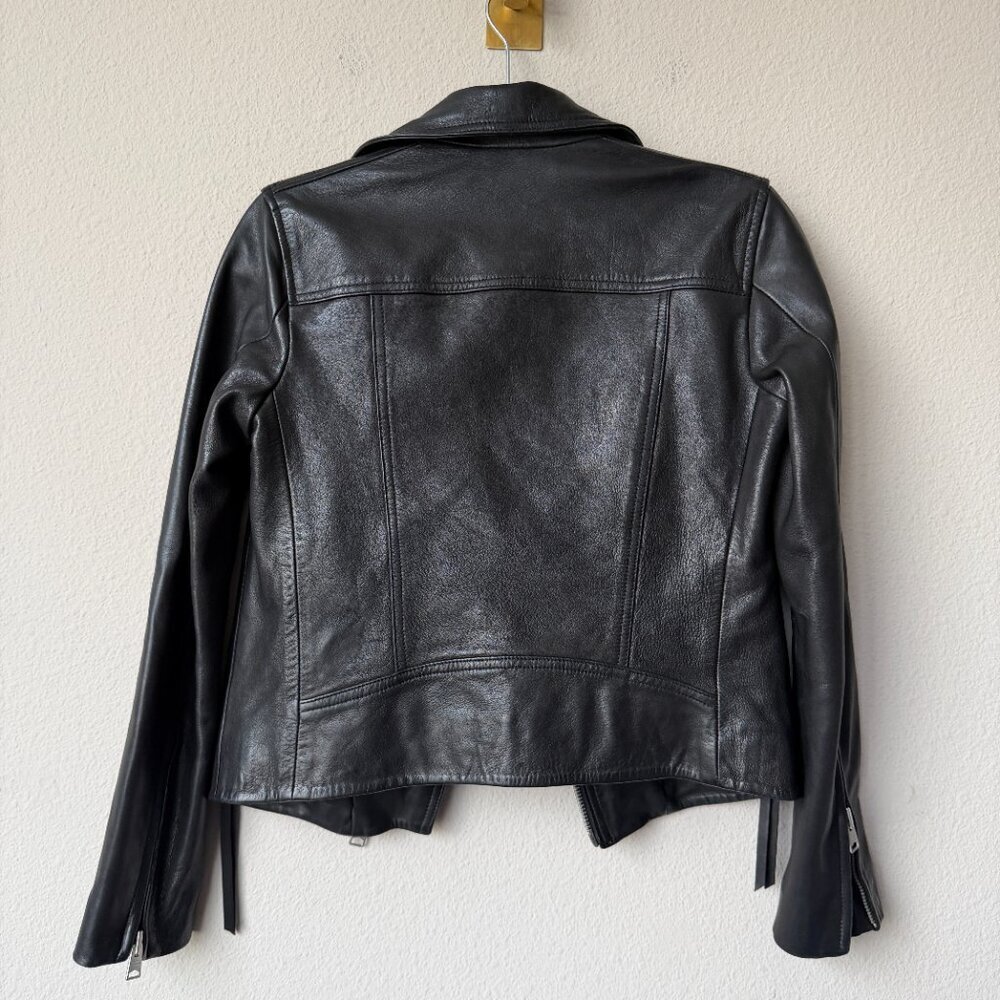 ALL SAINTS Dalby Black Leather Biker Jacket Size 4 - Picture 3 of 7